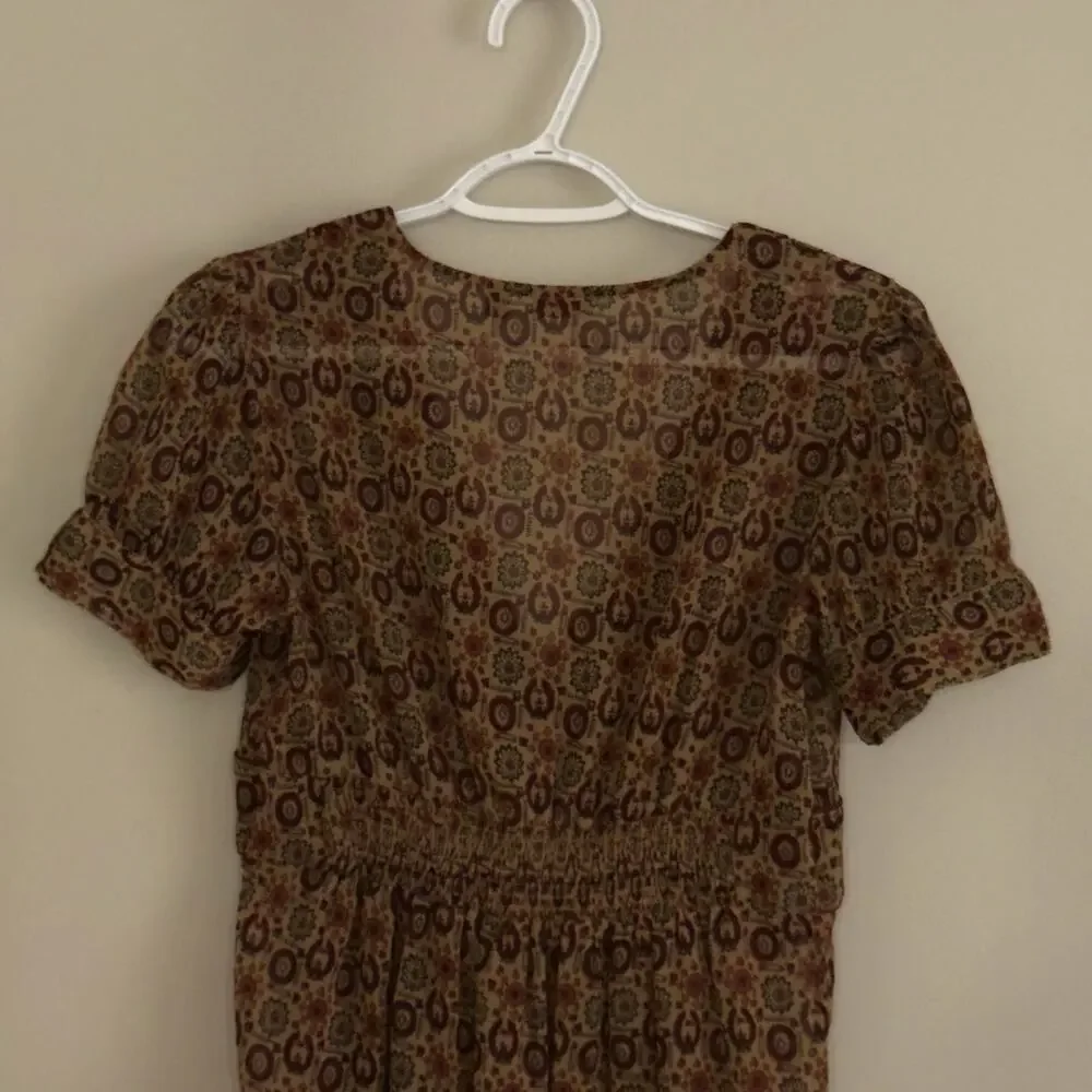 Halogen‎ Brown geometric medallion Print Babydoll Top Small - Picture 3 of 6